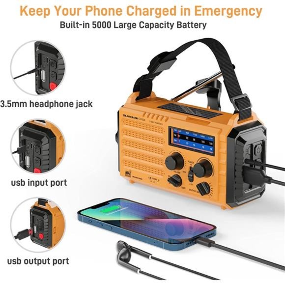 Emergency Radio with NOAAWeather Alert,Portable Solar Hand Crank AM FM Shortwave - Picture 4 of 6